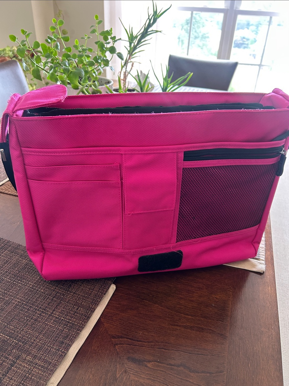 Magenta Floral Laptop Messenger Bag for Women - Picture 5 of 10